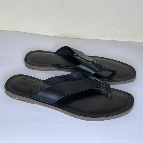 Madewell The Boardwalk Chunky Thong Sandal • Black Size 7.5 leather flats - Picture 1 of 8